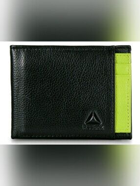 New In Package Black Leather Bifold Wallet With Green Card Holder Insert